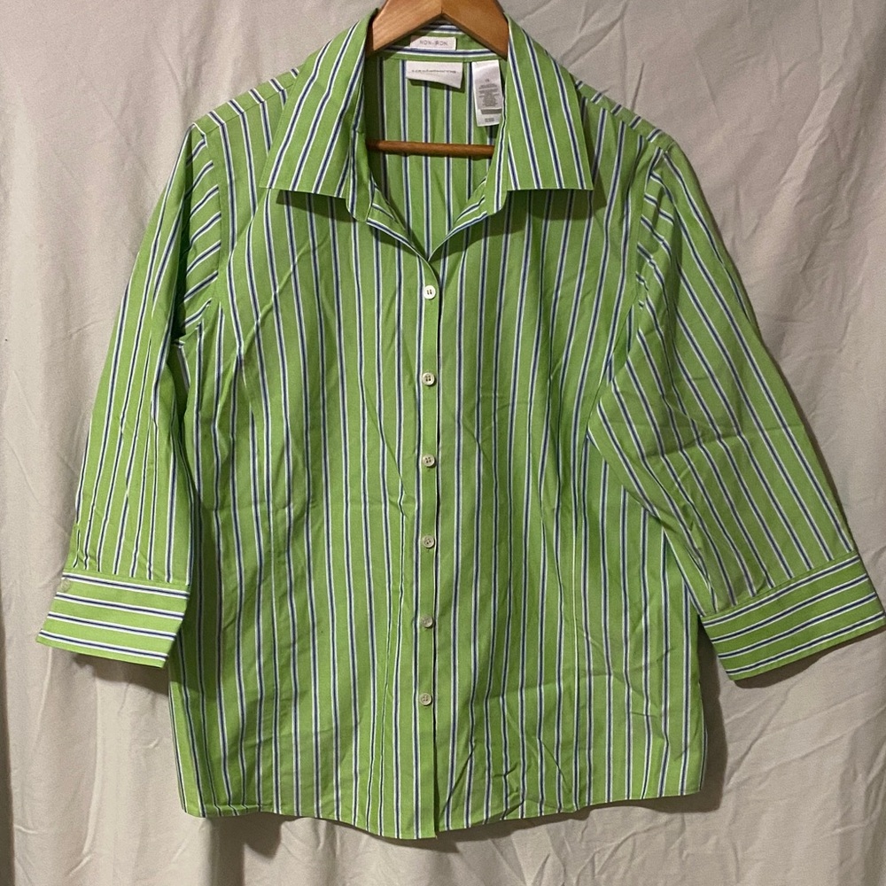 Women’s Green Striped Button-Down Shirt